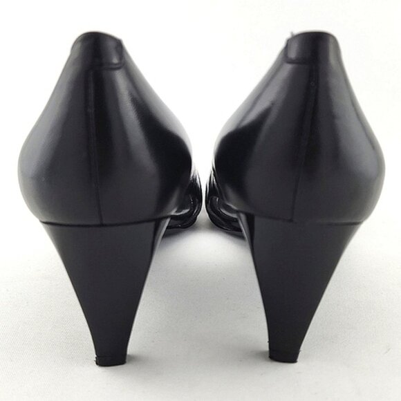 Nine West Black Leather Square Open Toe Side Cutout Patent Heel Shoes Size 7M - Picture 5 of 15